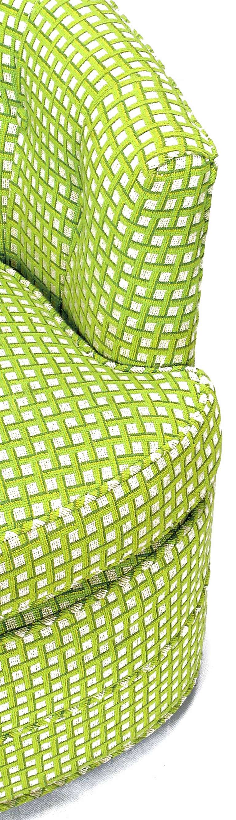 Pair Barrel Back Swivel Chairs In Chartreuse Needlepoint 1
