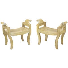 Pair Swedish Rococo Style White Glazed Pine Benches