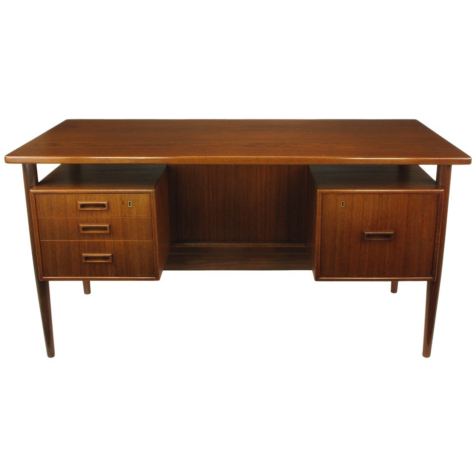 Danish Teak Executive Desk with Floating Drawers