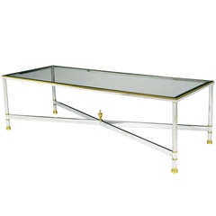 Retro Maison Jansen Style Chrome And Brass Neoclassical Coffee Table