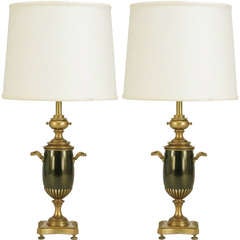 Pair Waxed Gilt & Gunmetal Urn-Form Table Lamps