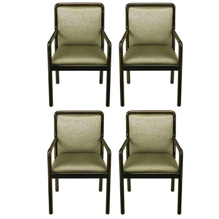 Four Martin Brattrud Ebonized and Upholstered Arm Chairs. at 1stDibs