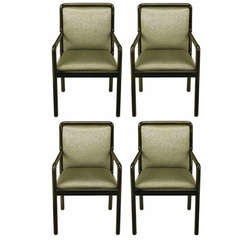 Four Martin Brattrud Ebonized & Upholstered Arm Chairs.