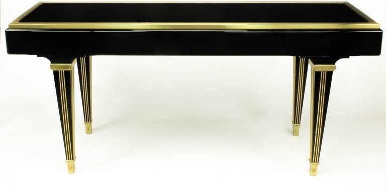 20th Century Mastercraft Black Lacquer and Brass Empire Moderne Console Table For Sale
