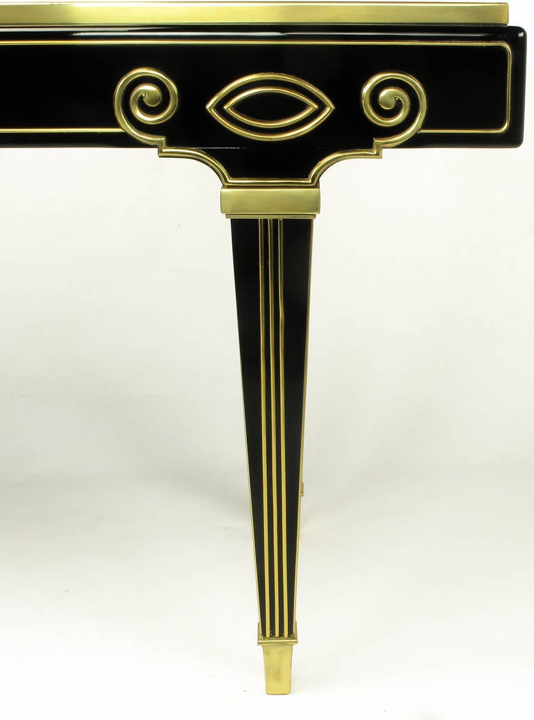 Mastercraft Black Lacquer and Brass Empire Moderne Console Table For Sale 1