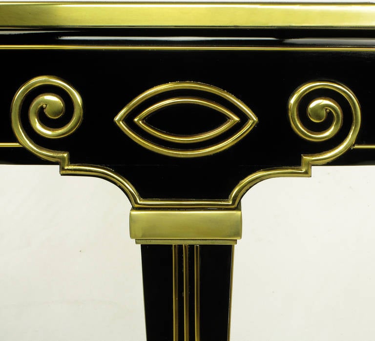 Mastercraft Black Lacquer and Brass Empire Moderne Console Table For Sale 2