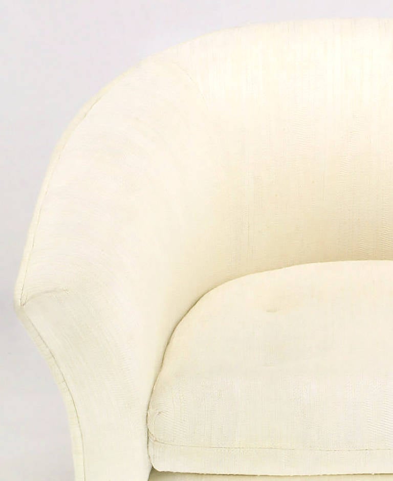 20th Century Pair of Hekman Art Deco Revival Barrel Chairs in Creamy Silk For Sale