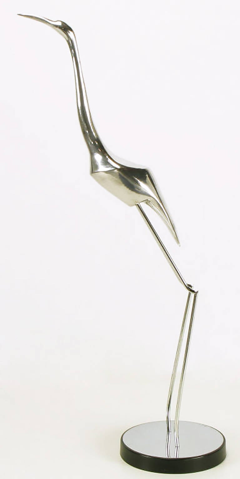 American Signed C. Jere Nickel-Plated Crane Sculpture