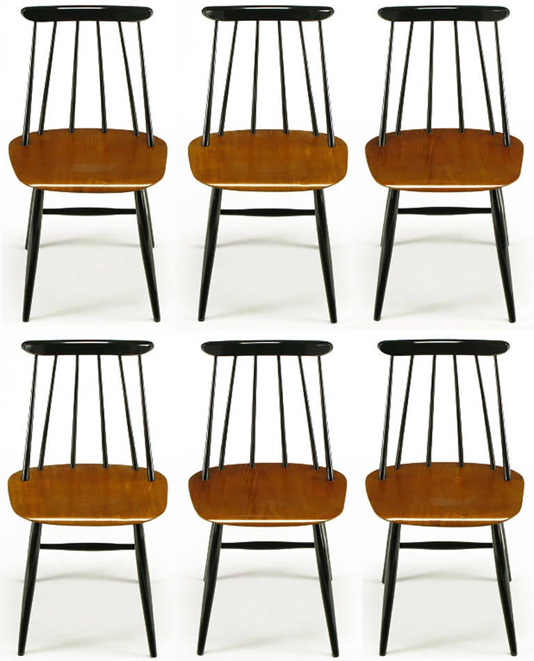 Six Ilmari Tapiovaara Teak And Black Lacquer Dining Chairs For Six Ilmari Tapiovaara Teak And Black Lacquer Dining Chairs 2
