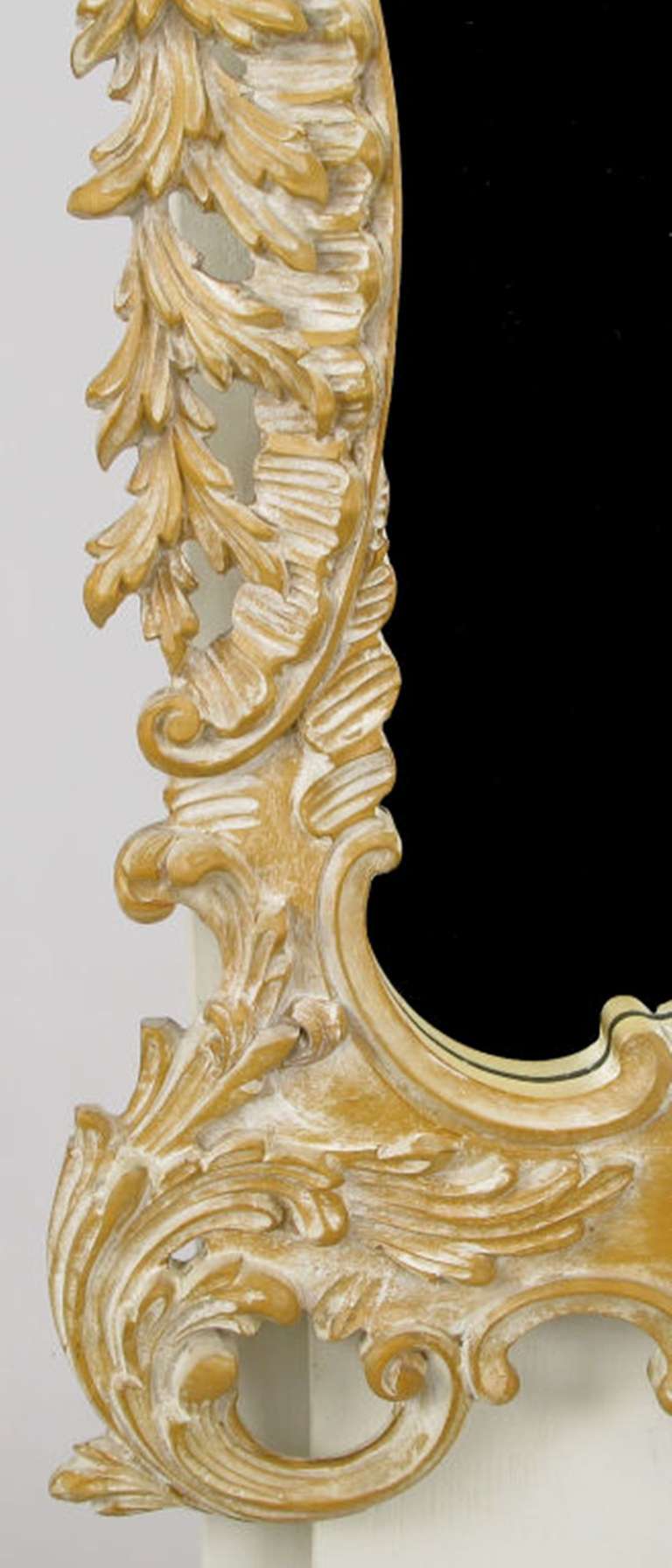 La Barge Italian White Glazed Wood Rococo Wall Mirror In Excellent Condition In Chicago, IL