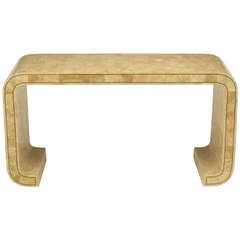 Maitland Smith Tessellated Coral Stone & Brass Inlay Console Table.