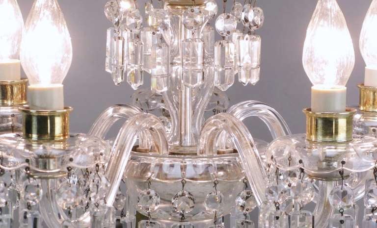 Cut Glass Lightolier Cut-Crystal Five-Arm Chandelier, circa 1940s For Sale