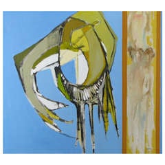 Colorful Blue, Taupe and Gold Abstract Oil Painting on Canvas 6