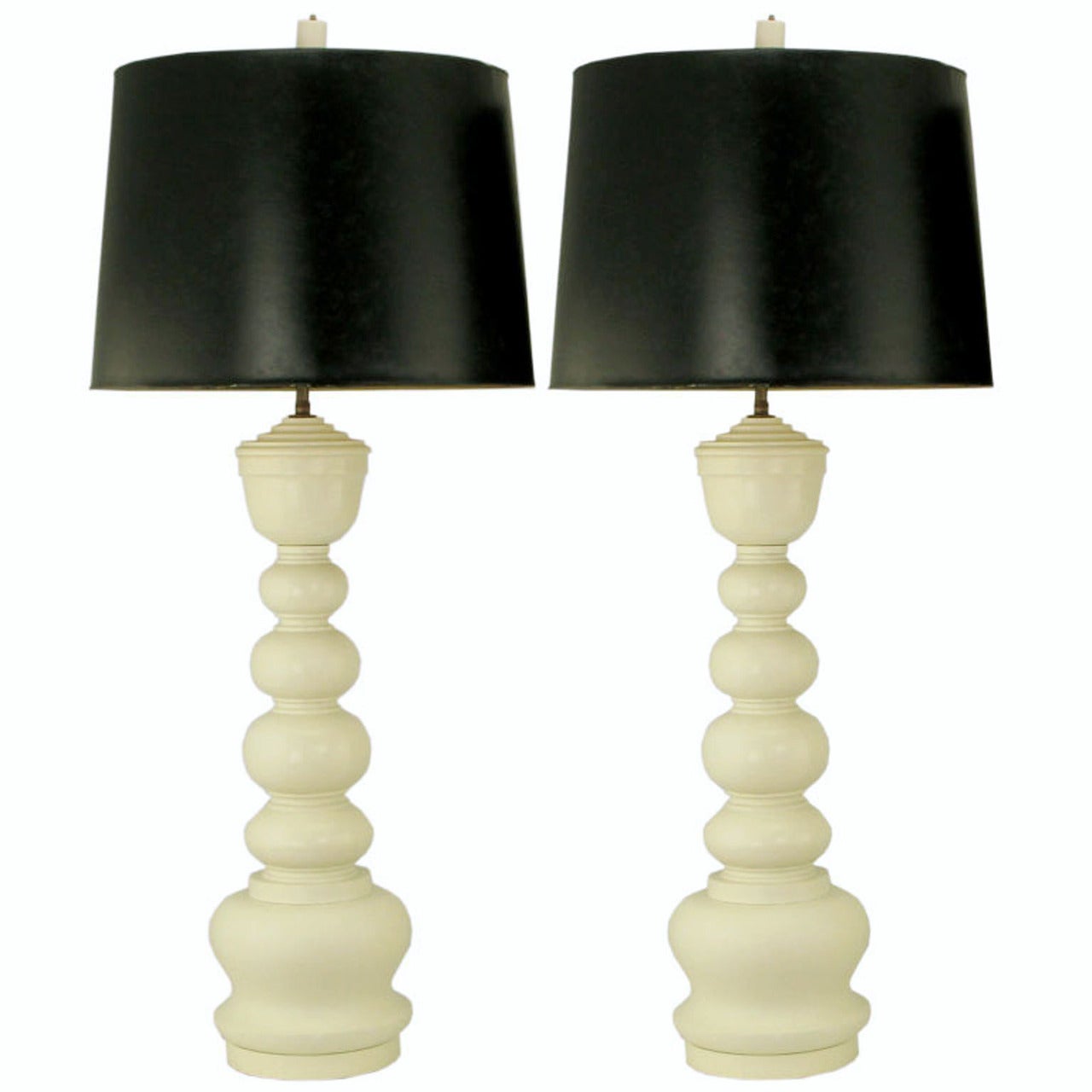 Pair of Turned White Lacquer Table Lamps after James Mont For Sale