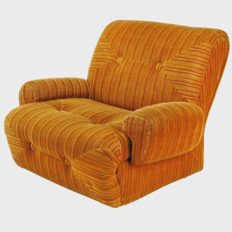 Art Deco Revival Club Chair in Orange Striped Cut Velvet