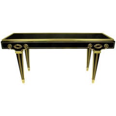 Mastercraft Black Lacquer and Brass Empire Moderne Console Table 6