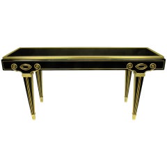 Mastercraft Black Lacquer and Brass Empire Moderne Console Table