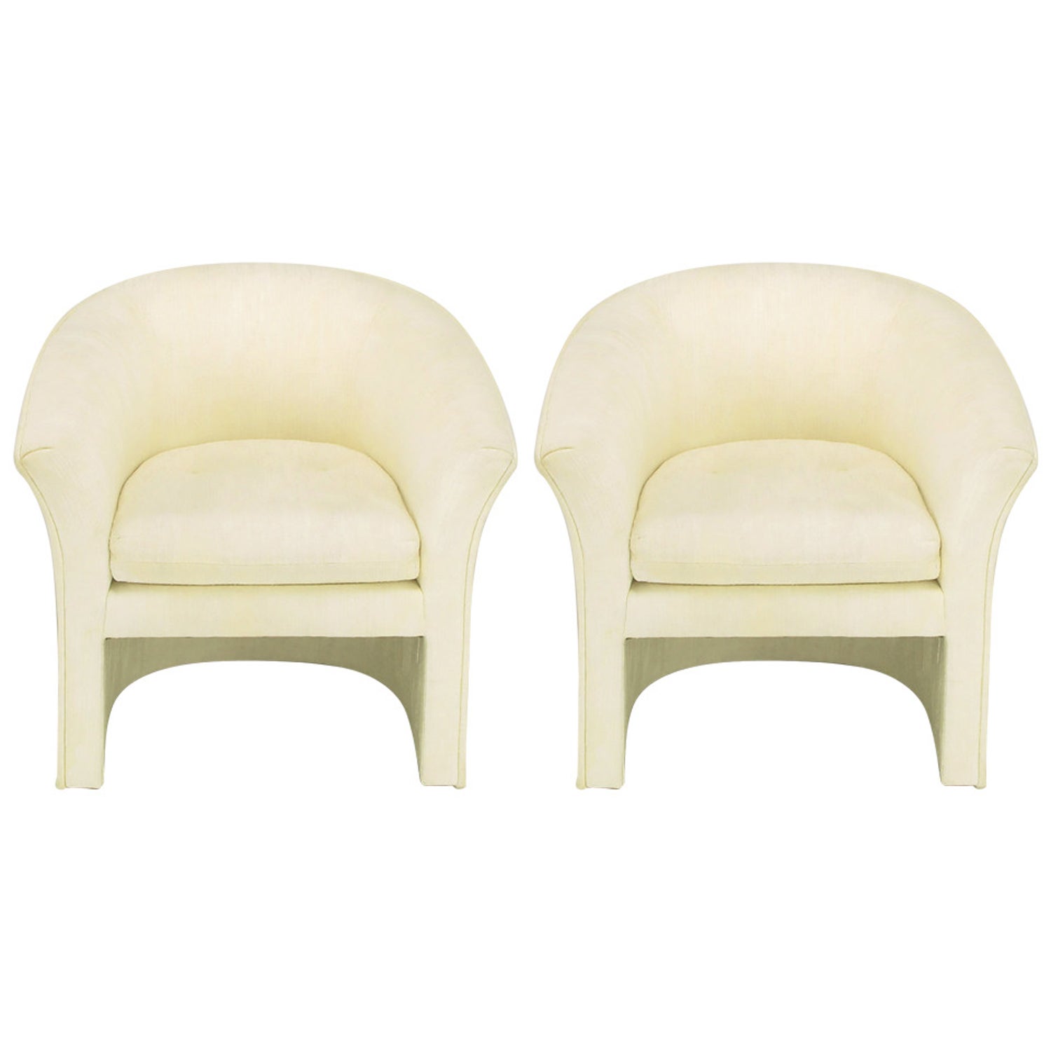 Pair of Hekman Art Deco Revival Barrel Chairs in Creamy Silk For Sale at  1stDibs