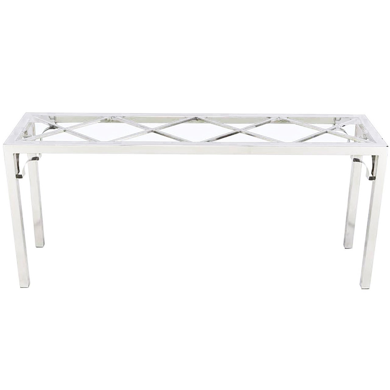 Chrome and Glass Chinese Chippendale Console Table For Sale