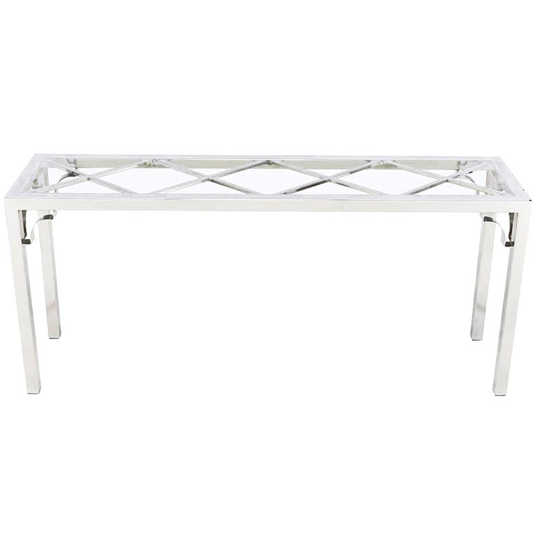 Chrome and Glass Chinese Chippendale Console Table For Sale at 1stDibs