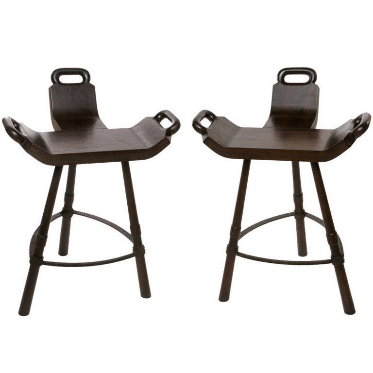 Pair of Primitive Birthing Chair Inspired Bar Stools at 1stDibs