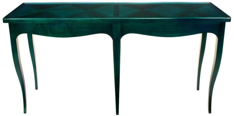 Mid-20th Century Jacques Bodart Parquetry Console In Saturated Viridian Green