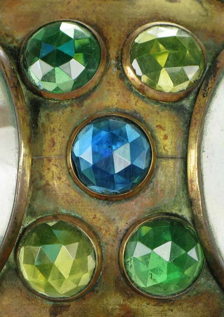 Art Nouveau Brass Pendant Inset With Colored Faceted Glass 4