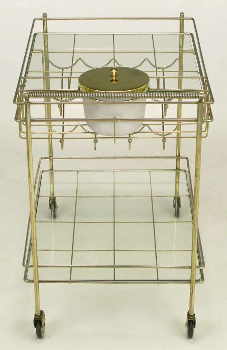 Brass Bar Cart With Integral Bottle Storage & Ice Bucket. 1