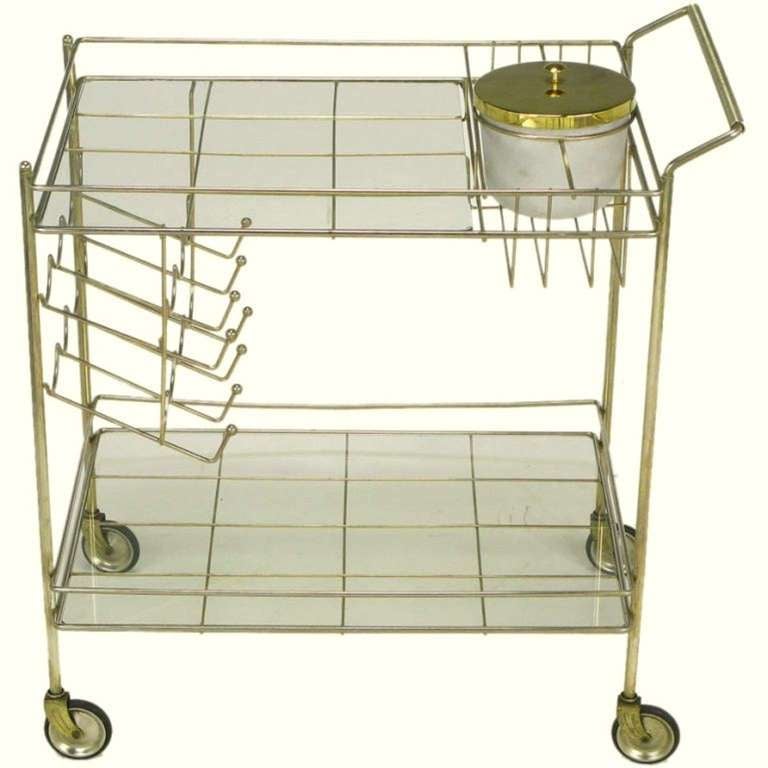 Brass Bar Cart With Integral Bottle Storage & Ice Bucket. In Good Condition In Chicago, IL