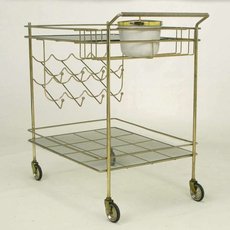 American Brass Bar Cart With Integral Bottle Storage & Ice Bucket.