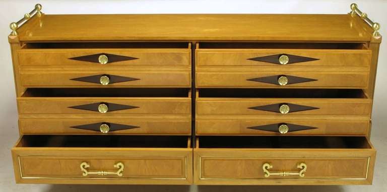 Mid-20th Century Grosfeld House Empire Bleached Walnut and Brass Dresser