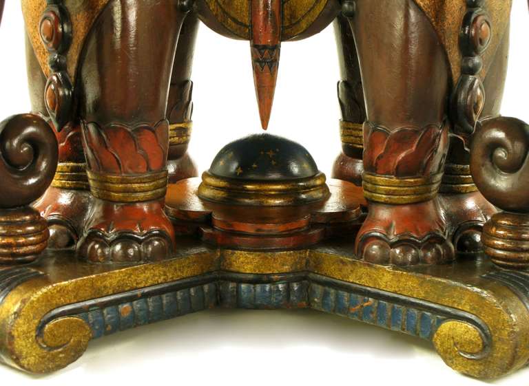 Extraordinary 1920s Polychrome Parcel-Gilt Elephant Centre Table In Good Condition For Sale In Chicago, IL