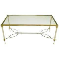Polished Stainless & Brass Coffee Table With Glass Top