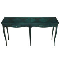 Vintage Jacques Bodart Parquetry Console In Saturated Viridian Green