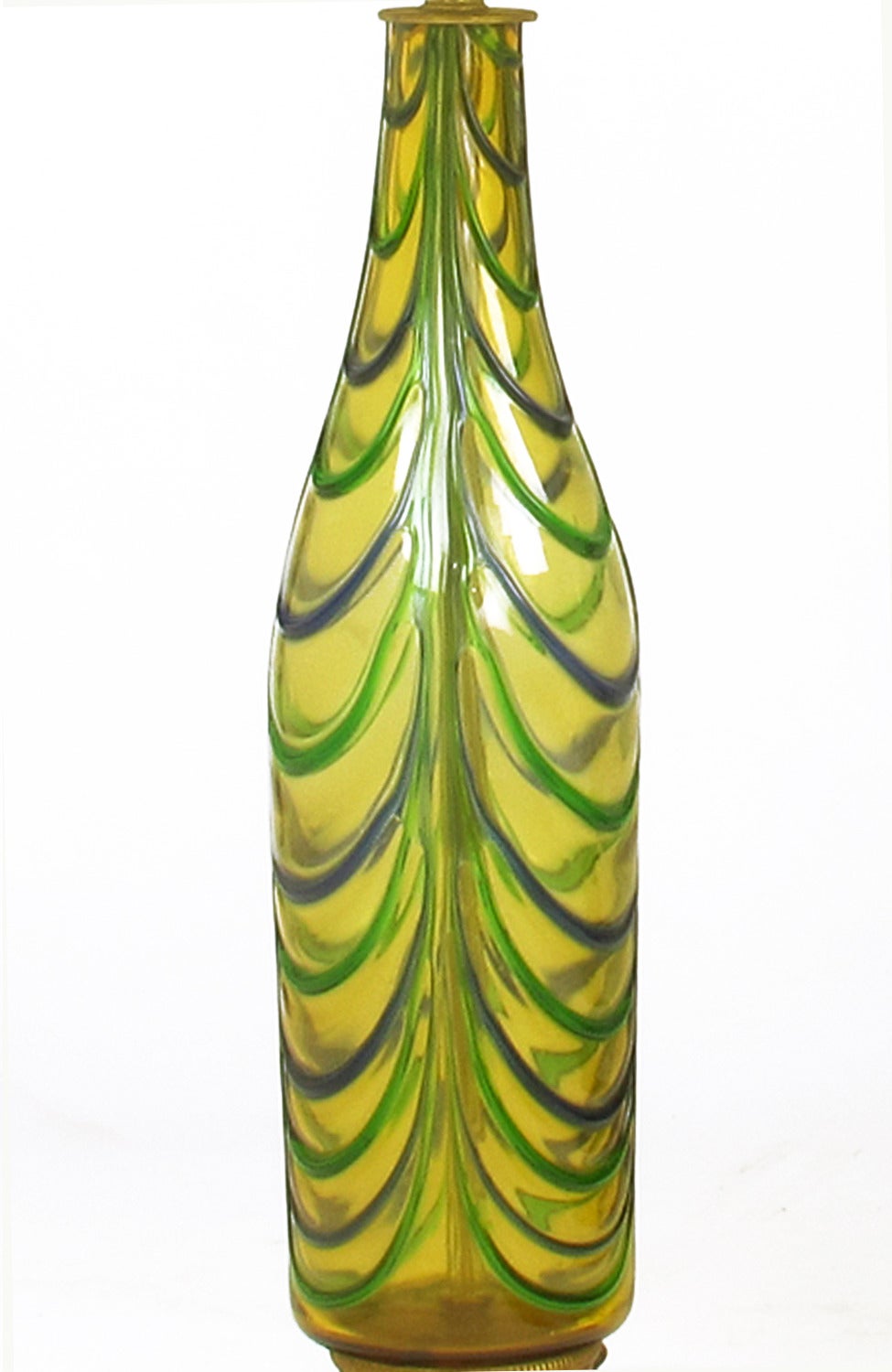 Pair of Italian Handblown Saffron, Green and Blue Ribbed Glass Table Lamps For Sale 1