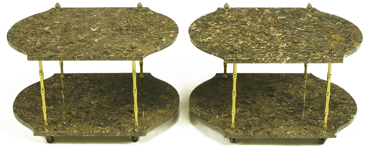 Mid-20th Century Pair of Italian Marble and Bronze End Tables