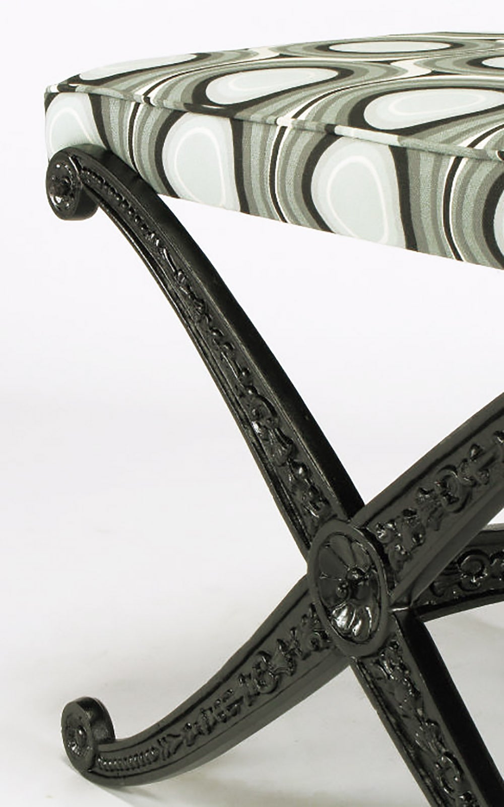 Pair of Palladio Italian Black Lacquer, X-Base Benches 3