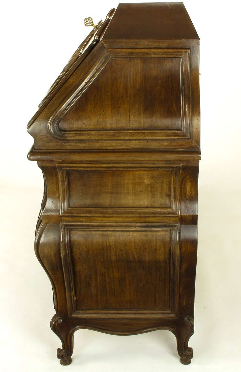 Italian Walnut Drop-Front Bombe Secretary in Louis XV Style For Sale 2