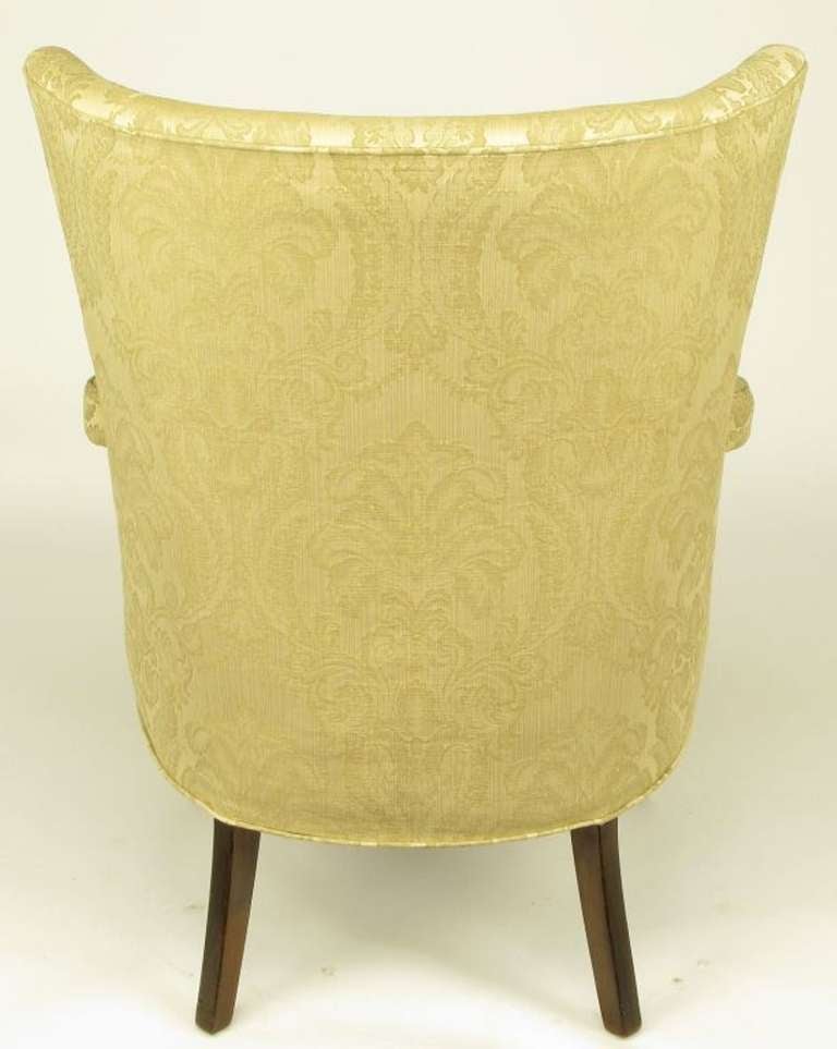 American Uncommon 1940s Wingback Chair in Silk and Linen Damask Upholstery