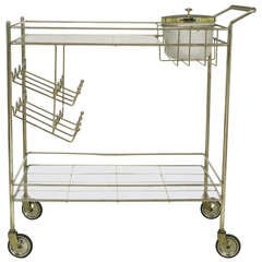Brass Bar Cart With Integral Bottle Storage & Ice Bucket.