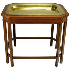 Mahogany Canted Corner Table With Inset Reticulated Brass Tray 3