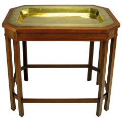 Mahogany Canted Corner Table with Inset Reticulated Brass Tray