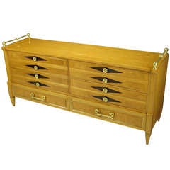 Grosfeld House Empire Bleached Walnut and Brass Dresser