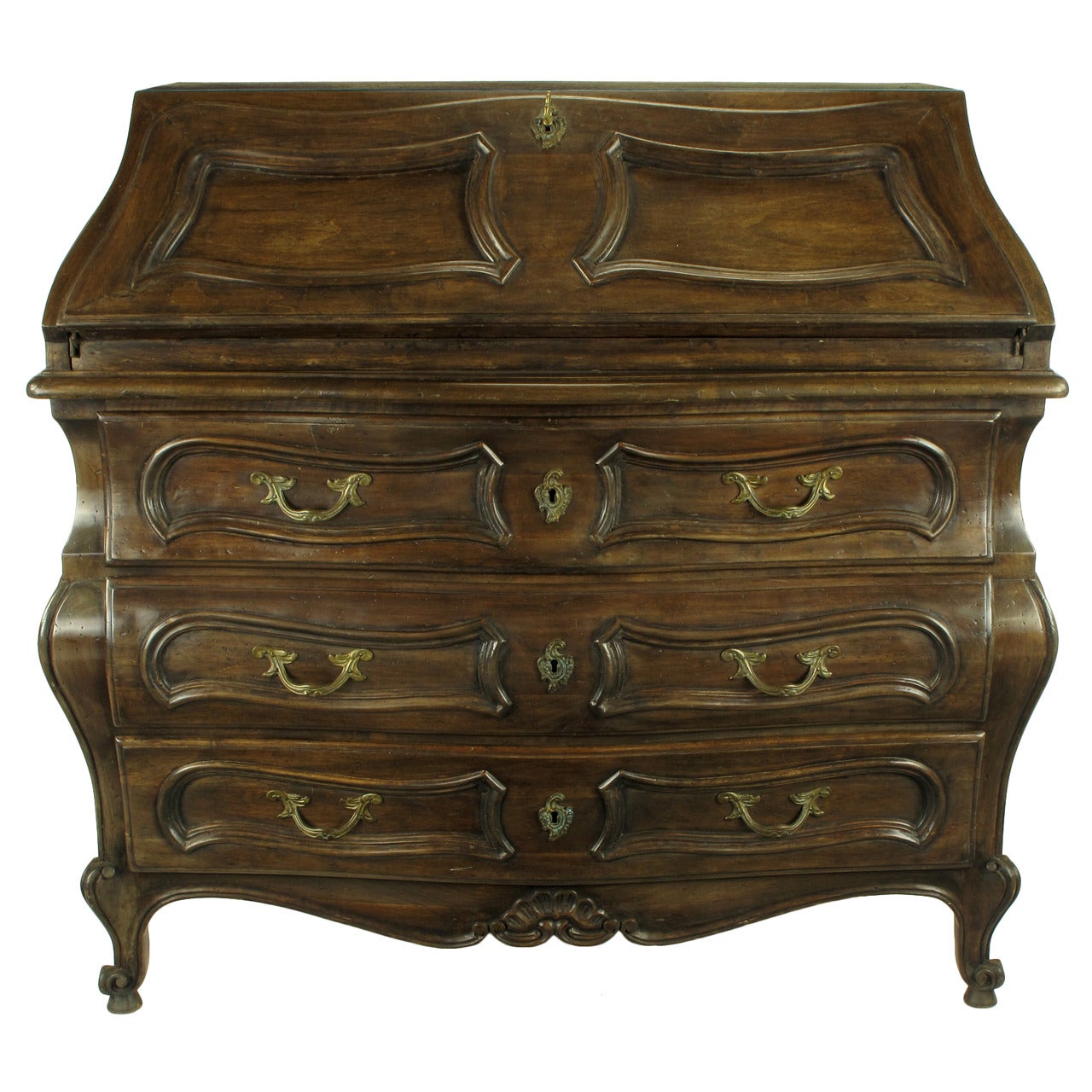 Italian Walnut Drop-Front Bombe Secretary in Louis XV Style