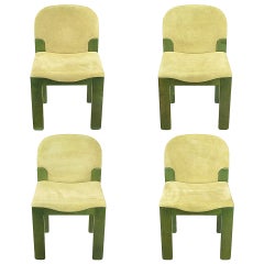 Four Ernesto Radaelli for Saporiti Dining Chairs in Dyed Green Oak and Suede