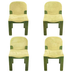 Four Ernesto Radaelli for Saporiti Dining Chairs in Dyed Green Oak and Suede 4