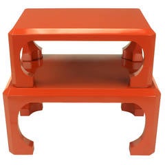 Pair of Bert England for Baker Cinnabar Red Asian Modern Stacking Tables 1