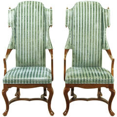 Pair of Tall Wing Chairs in Cut Velvet Wwith Brass Finials by Jim Peed 10