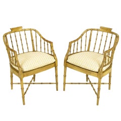 Pair of Baker Glazed Lacquer Bamboo-Form Armchairs