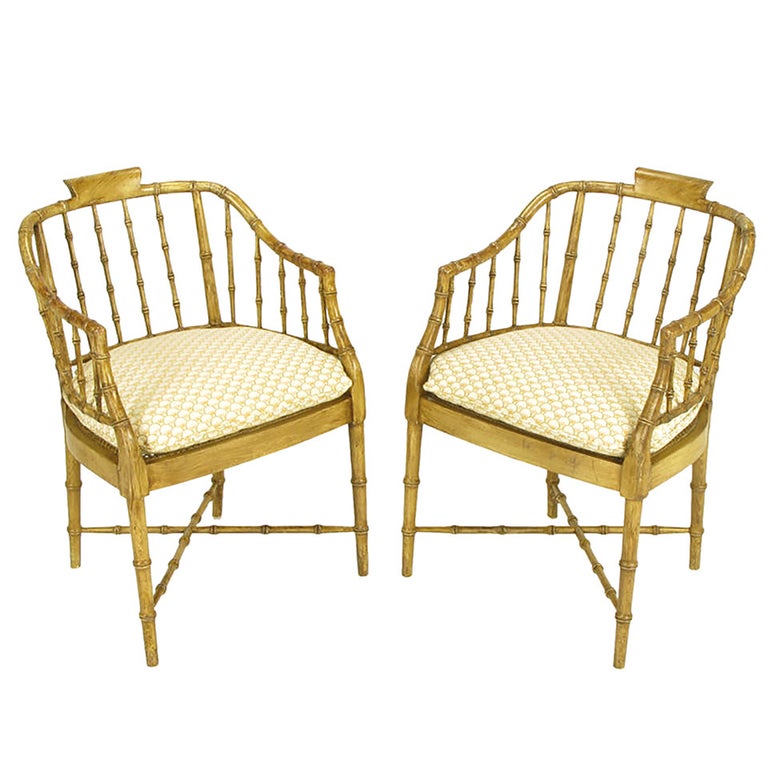 Pair of Baker Glazed Lacquer Bamboo-Form Armchairs For Sale